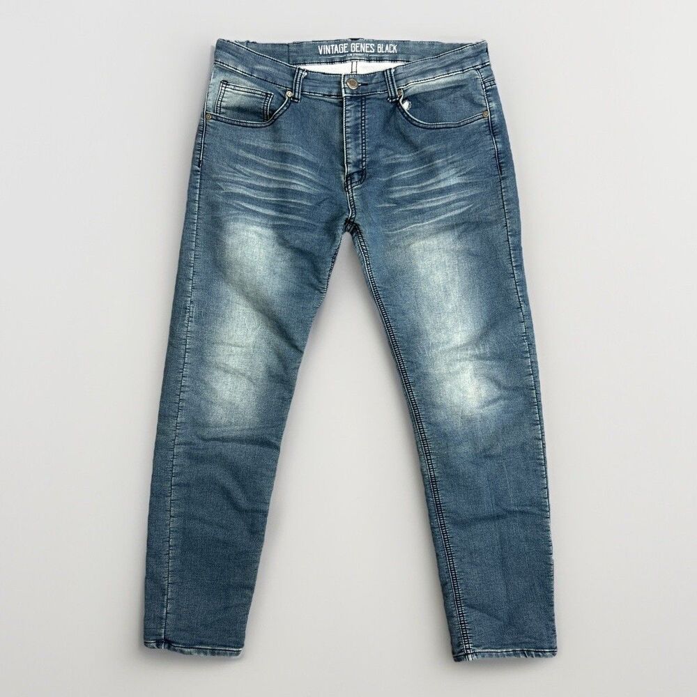 Vintage Genes Black VGB Jeans Men's 36x32 Blue Slim Straight Fit Faded Stretch